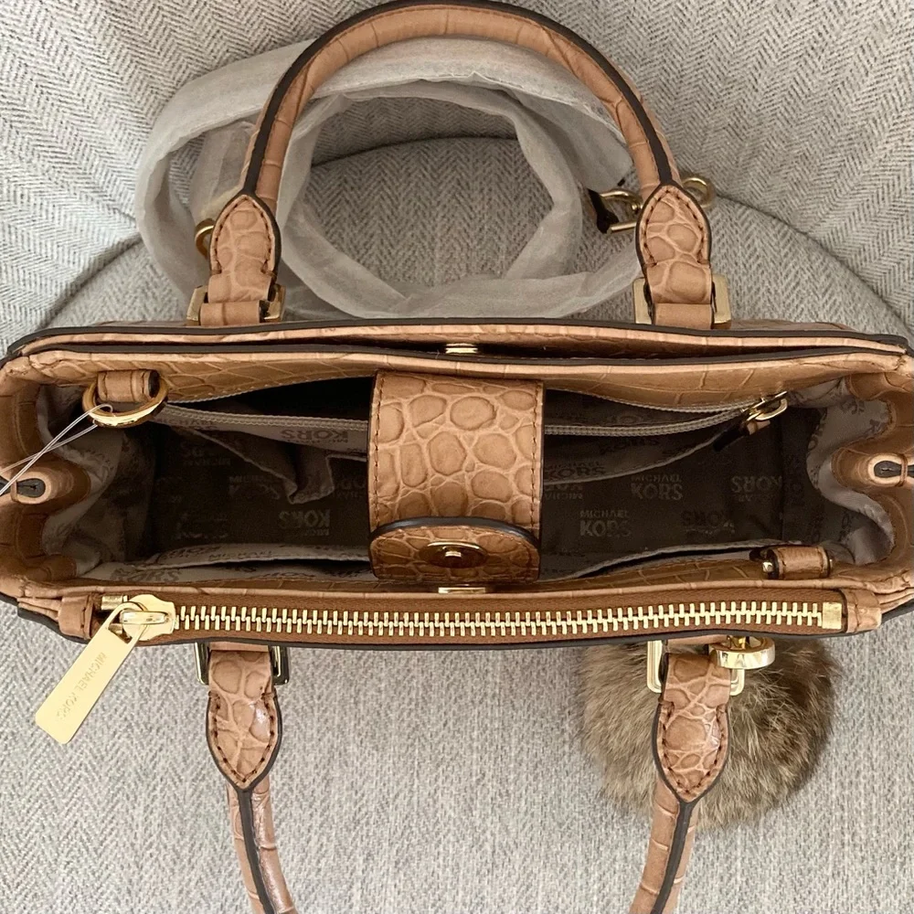 Michael Kors Kellen Satchel Croc Embossed Bag